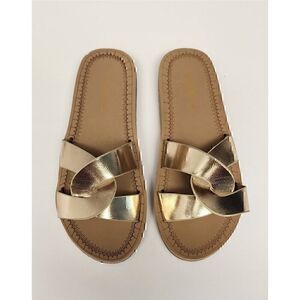Bamboo Gold Metallic Flat Sandals Size 5.5